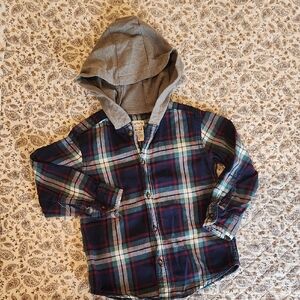 Carter's Blue Plaid Button-Down Shirt with Gray Hood